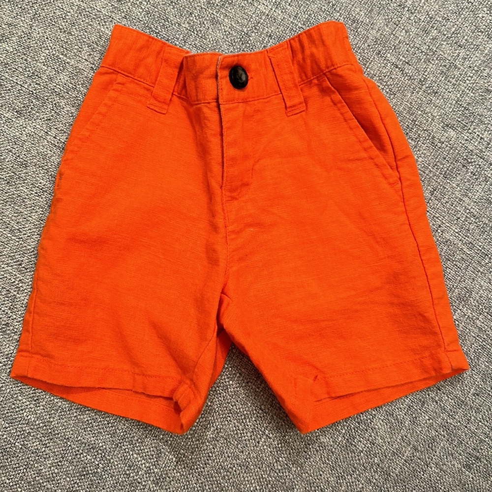 Janie and Jack | Linen pull on button front orange shorts